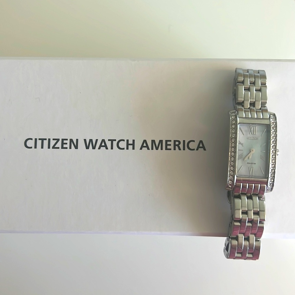Citizen eco watch stainless steel mother of pearl crystal face